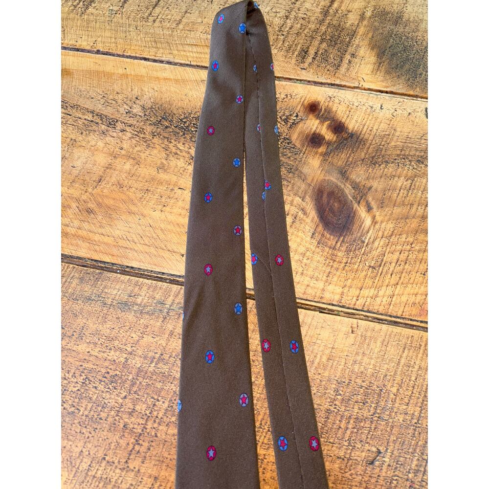 Mens Claude Montana Paris 100% Silk Brown‎ Star Design Tie - Picture 2 of 8
